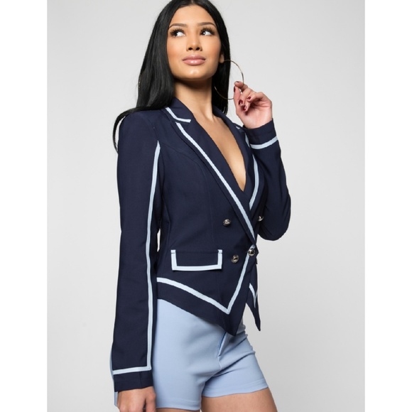 LAST 1! Blue Double Breasted Blazer Jacket - Picture 2 of 4